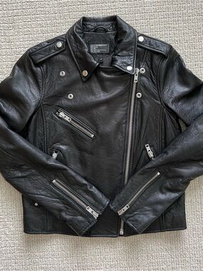 Current/Elliott Black Lamb Leather Moto Jacket Size Small